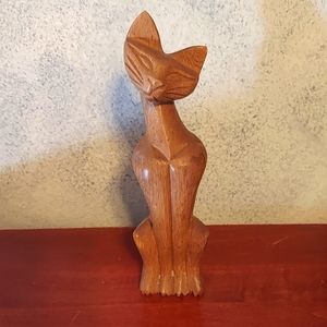 Hand carved wooden cat statue